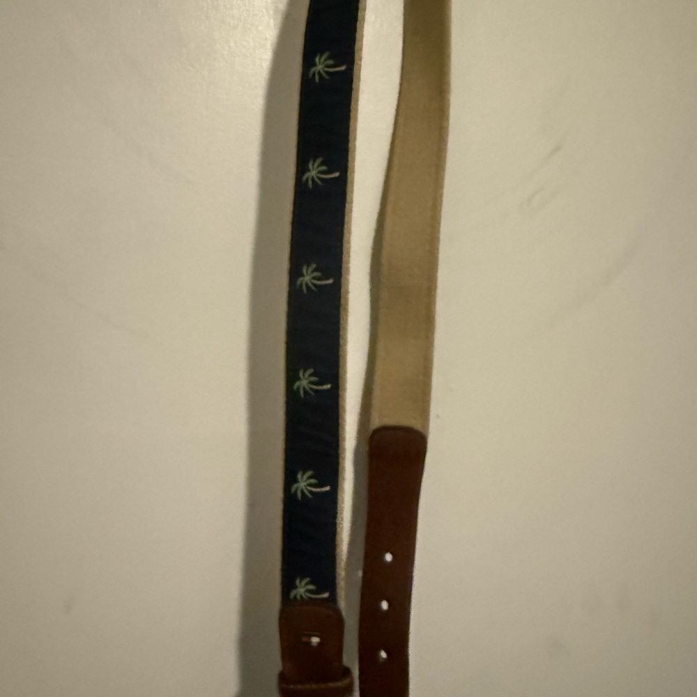 Tommy Hilfiger Palm Tree Embroidered Genuine Leather Belt